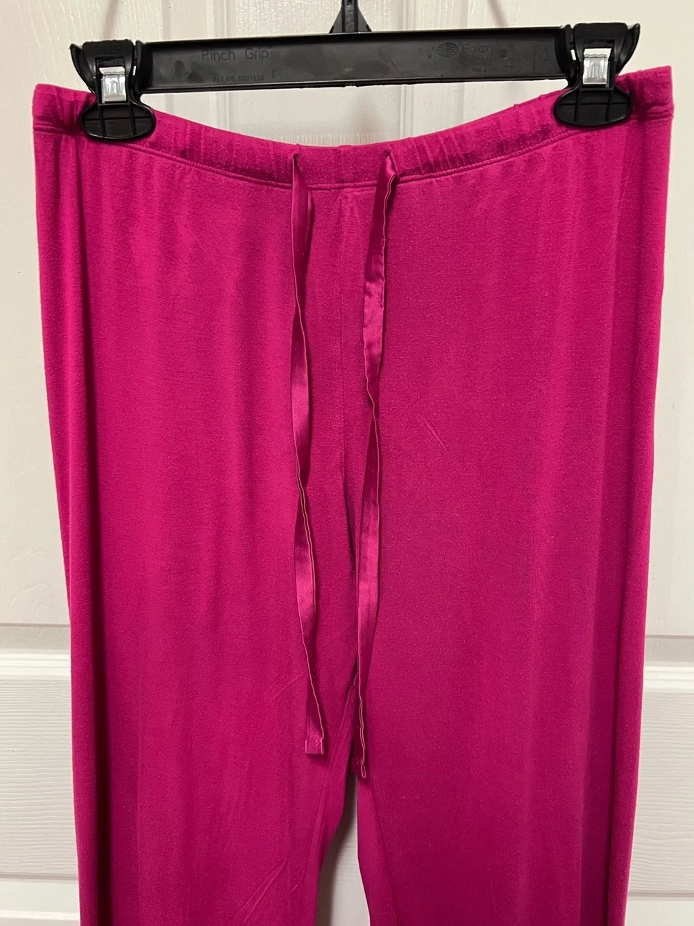 Women's Magenta Satin Front Pajama Set with Lace Trim